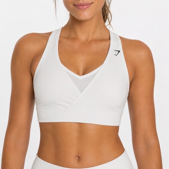 Gymshark Other - Gymshark White Wrap Front Mesh Racerback Sports Bra Size Large